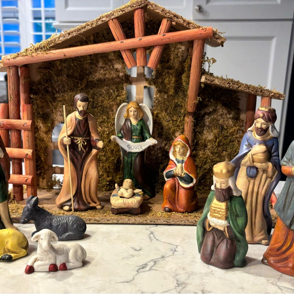 Handcrafted Nativity Scene Set with Colorful Figurines